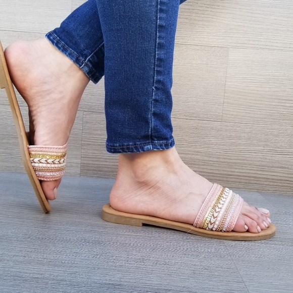 Pink Fabric Jeweled  Accents Sandal Sliders-C - Picture 6 of 7